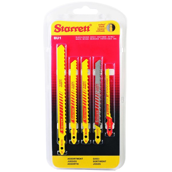 Starrett Unified Shank Jig Saw Blade Assortment Pack, Wood Cutting Assortment Pack: 5Pk BU1